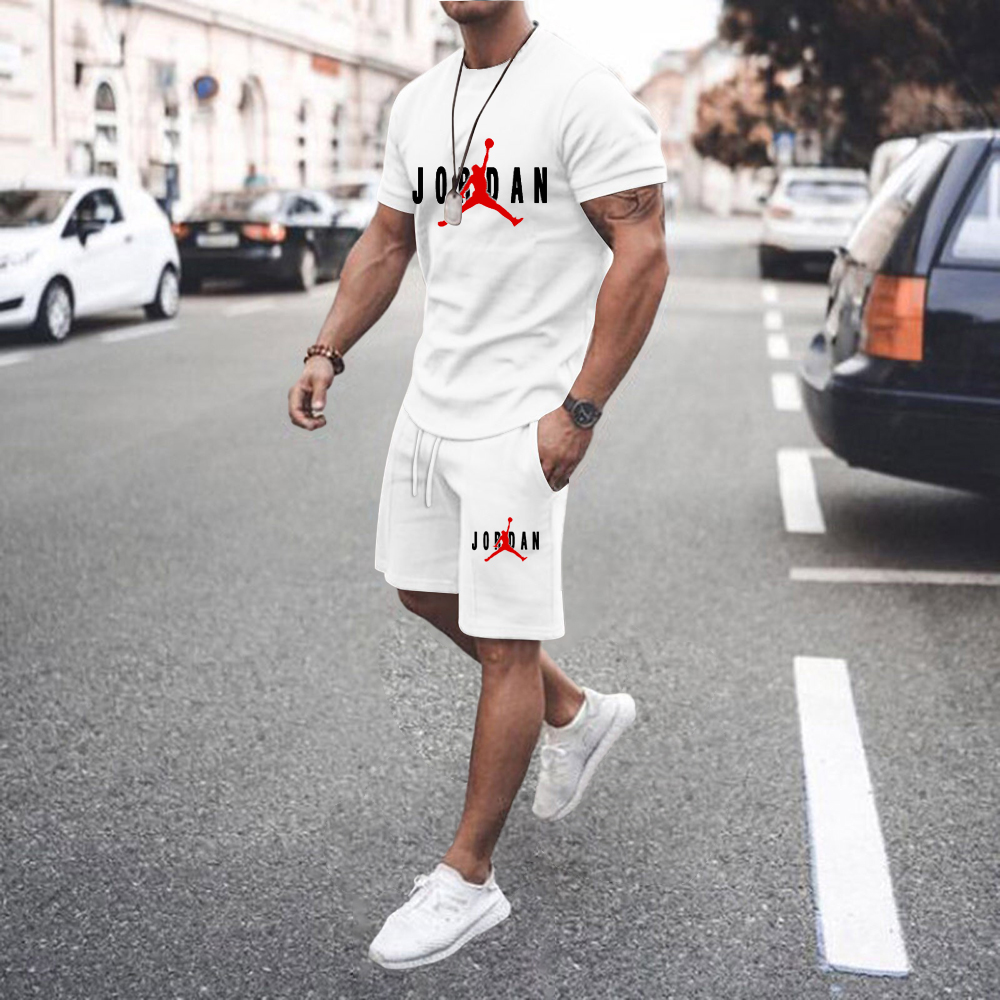  Summer Men's Sports Suit  3D O Collar Short-sleeved and Shorts Two-piece Men's Fitness Jogging Sportswear