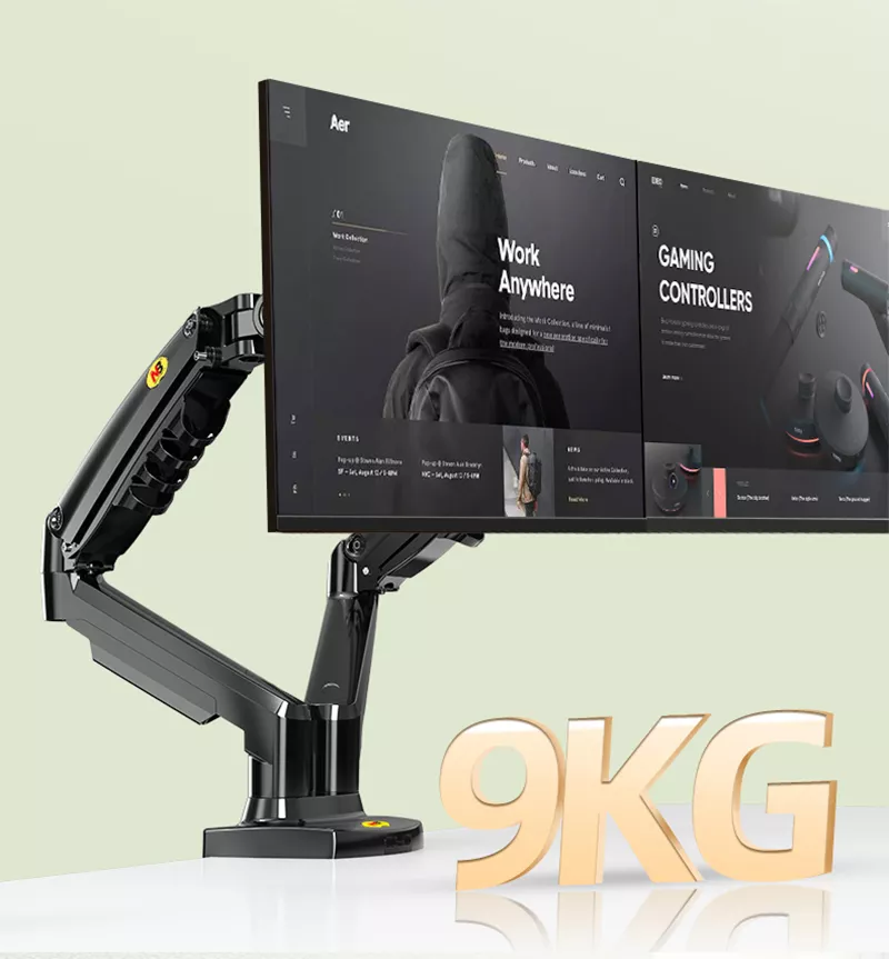  NB F160 Gas Spring 360 Degree Desktop 17"-27" Dual Monitor Holder Arm Full Motion Monitor Mount Bracket Load
