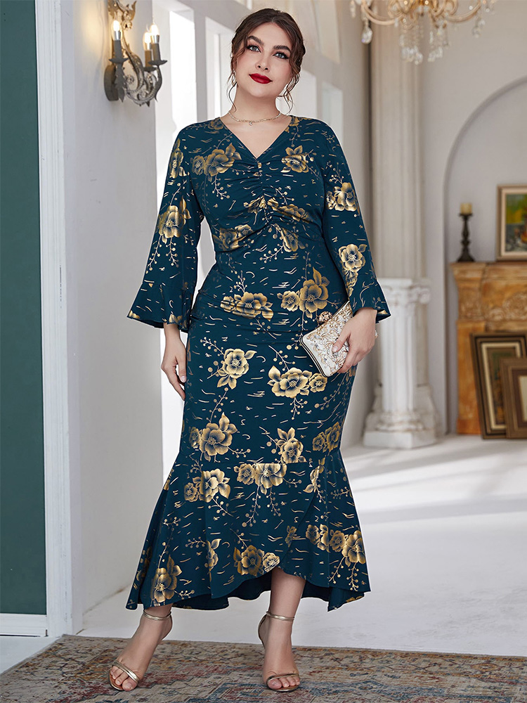 TOLEEN Women Plus Size Large Maxi Dresses  Spring  Chic Elegant Long Sleeve Muslim Evening Party Wedding Robe Clothing
