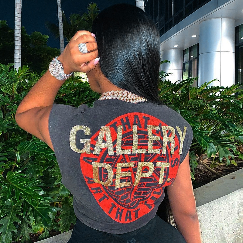  Summer Short T-Shirts Sexy Grey Women Sleeveless O Croptops Tank Tops Y2K Goth Crop Vest  Letter Tie Dye Print Crop Tops
