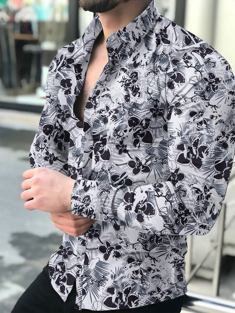 Men's Shirt Long Sleeve Hawaiian Social  Button Up Cardigan Blouses WholeSingle Breasted Turn-down Collar Broad