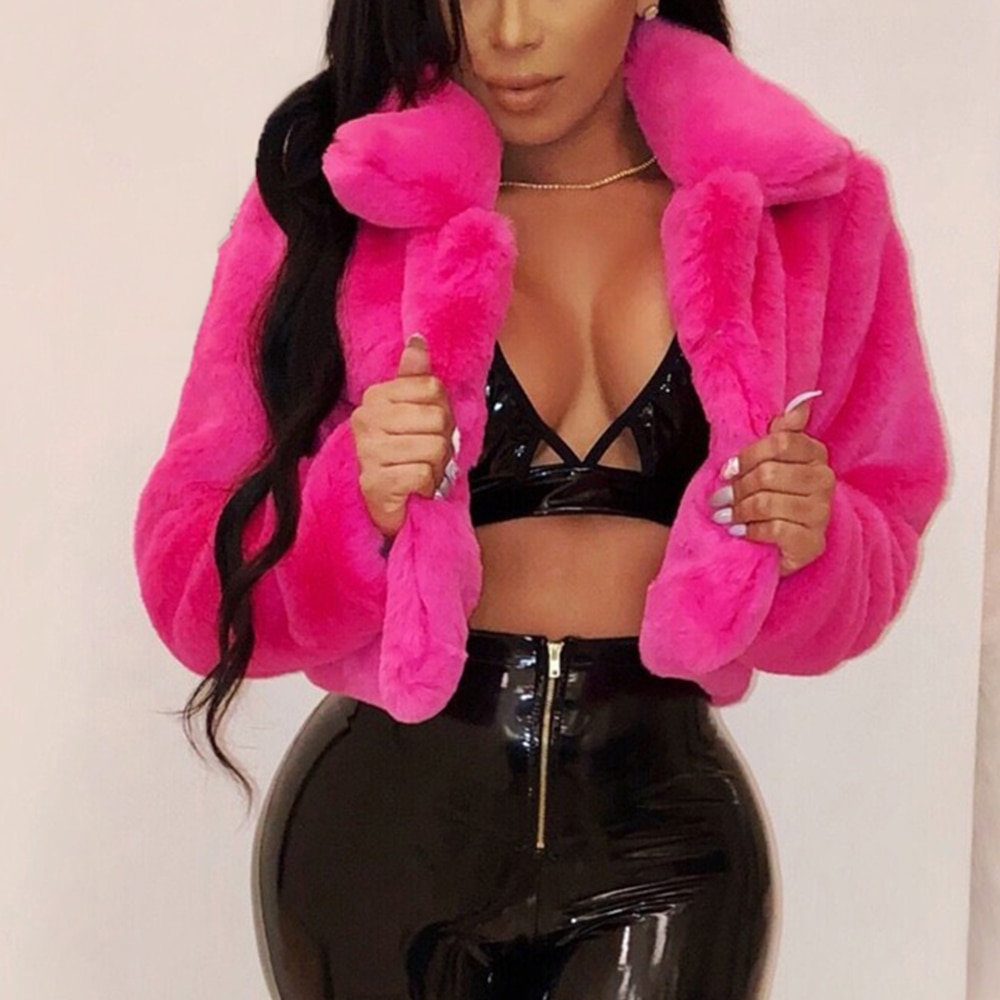  Faux Fur Coats Women Warm Fluffy Cropped Jackets Furry Winter Jackets Women  Down Collar Open Front Short Overcoats