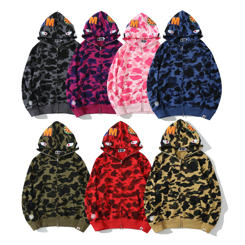  Colorful Hoodies  Printed Couples Wear Hoody Casual Cardigan Hooded Bapes Shark Coat Streetwear Women Jacket