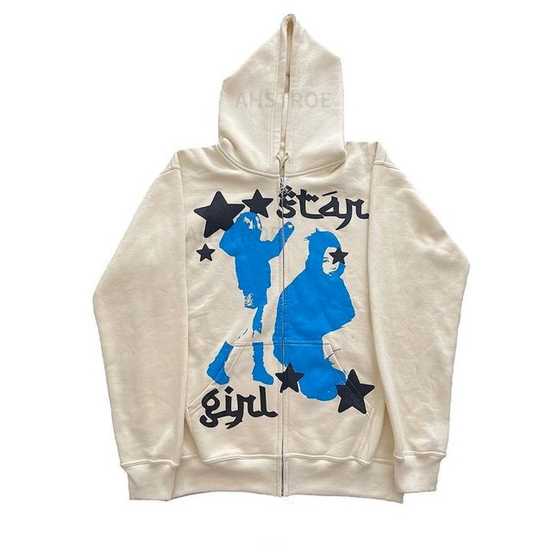 Letter Printed Hoodies Women Harajuku Vintage High Street Goth Sweatshirt Women Loose Zip Up Hoodie Long Sleeve Clothes Tops