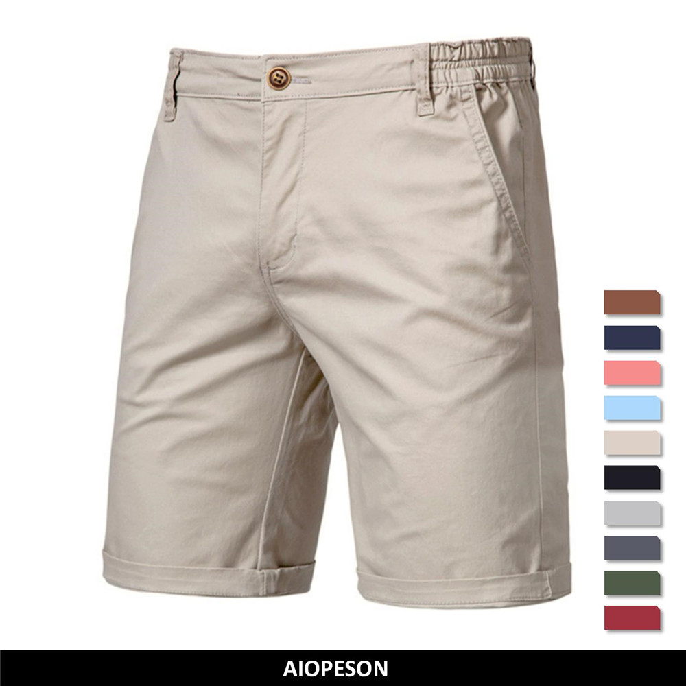  Summer  Solid Shorts Men High  Casual Business Social Elastic Waist Men Shorts 10 Colors Beach Shorts
