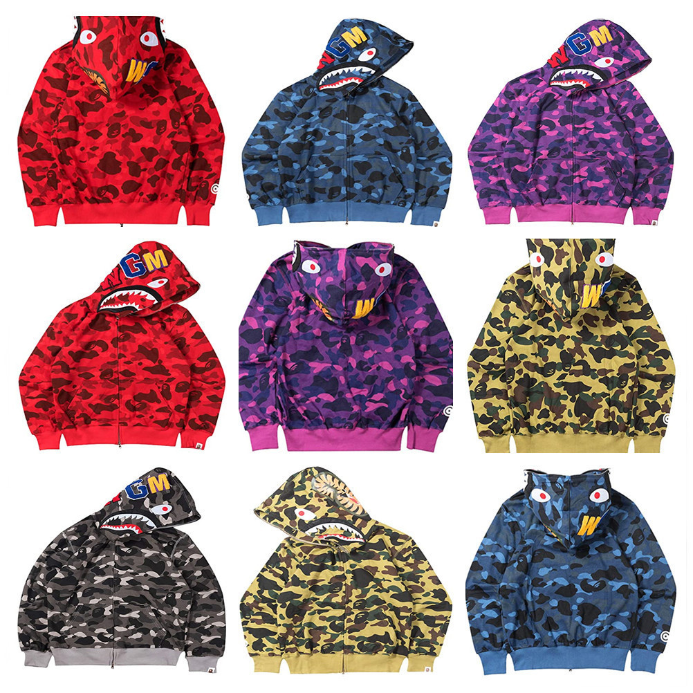 Men Women Couples Camouflage Hoodies Hip Hop Funny Streetwear Shark Anime 3D Printing Polyester Zip Cardigan Thin Sweatshirts
