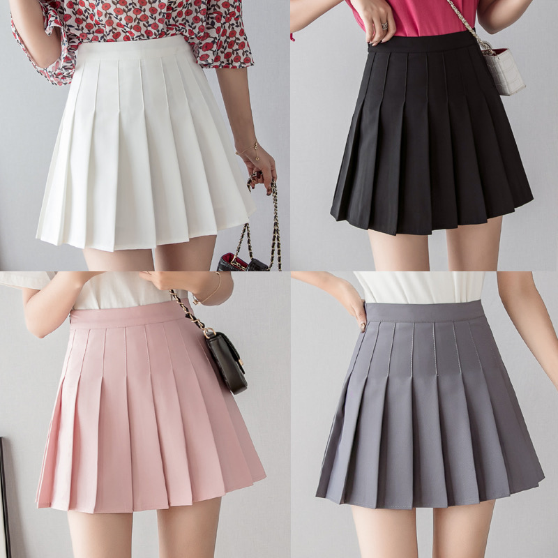 Women High Waist Pleated Skirt Y2k Summer Casual Kawaii A-line Plaid Black Tennis Japanese School Uniform Mini Skirts for Girls