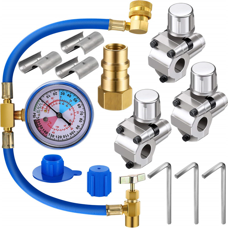 3 Pack BPV31 Hose Refrigerant Valve Bullet Piercing U-type Bullet Piercing Tap Valve Kit Hose Refrigerant Tap with Gauge R134a
