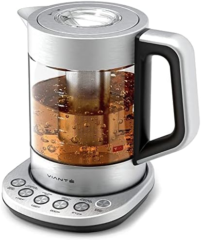 Vianté Electric Kettle With Tea Infuser For Loose Leaf Tea. Hot Tea Maker With Temperature Control And Automatic Shut Off. Tea Kettle With Brewing Programs. 1.5 Liters Capacity
