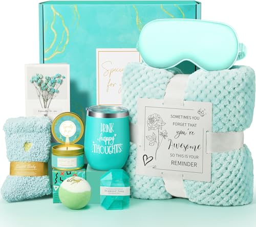 Birthday Gifts for Women, Self Care Gifts, Unique Relaxing Spa Gift Basket with Luxury Flannel Blanket, Gifts for Women, Mom, Friends, Sister, Grandma, Wife, Christmas, Mothers Day, Valentines Day