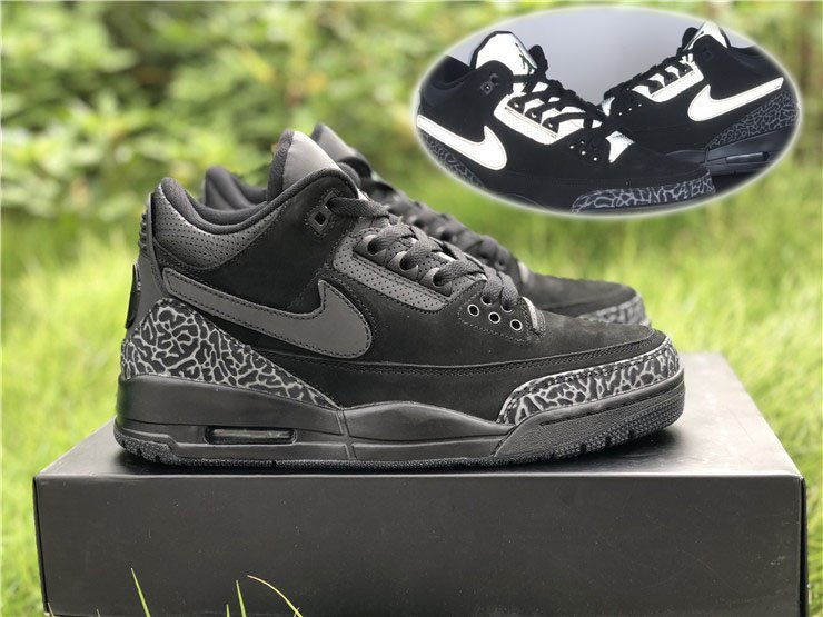 PK AIR JORDAN 3 OREGON BLACK DARK GREY GREEN 3M REFLECTIVE